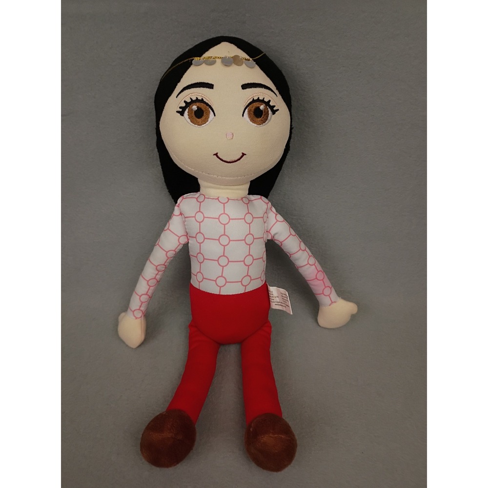 Kindi Kids Plush Doll Black Hair Gold Headband Pink White Top Red Pants Toy